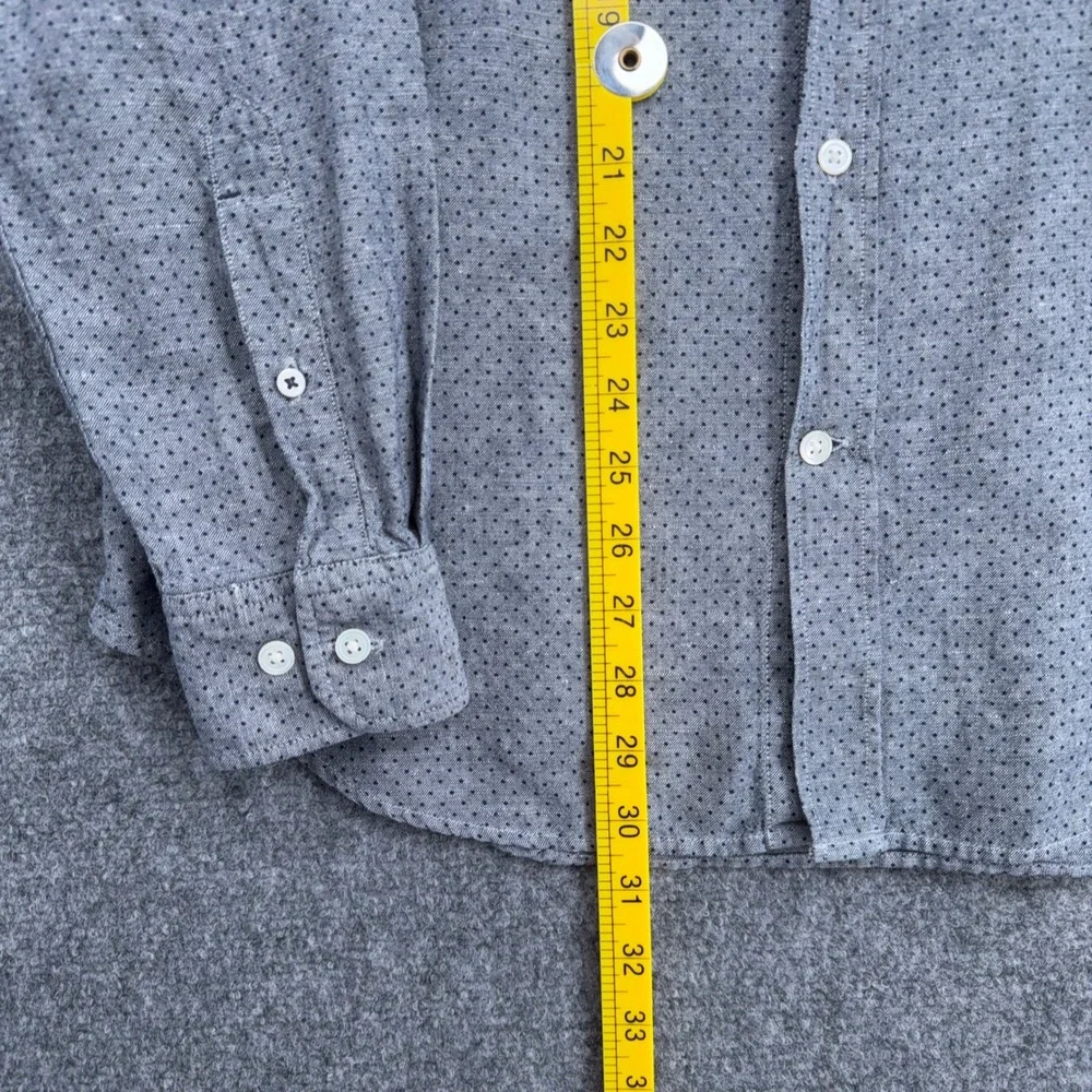 Banana Republic Button Down Mens M Linen Cotton Blue Slim Fit Dotted Long Sleeve